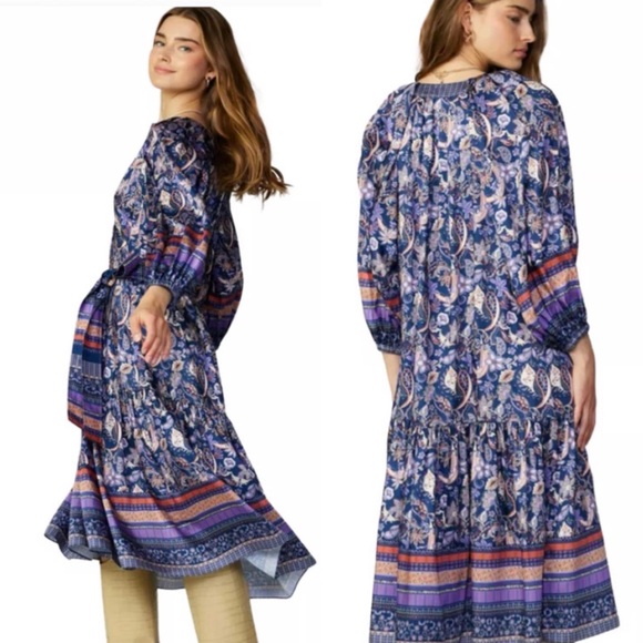 Anthropologie current air boho paisley balloon sleeve midi dress - Picture 2 of 8